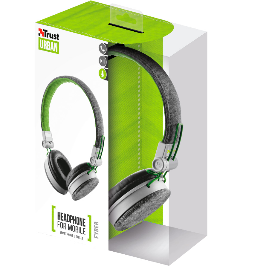 Зовнішній вигляд Гарнітура TRUST Urban Revolt Fyber headphone Grey/Green