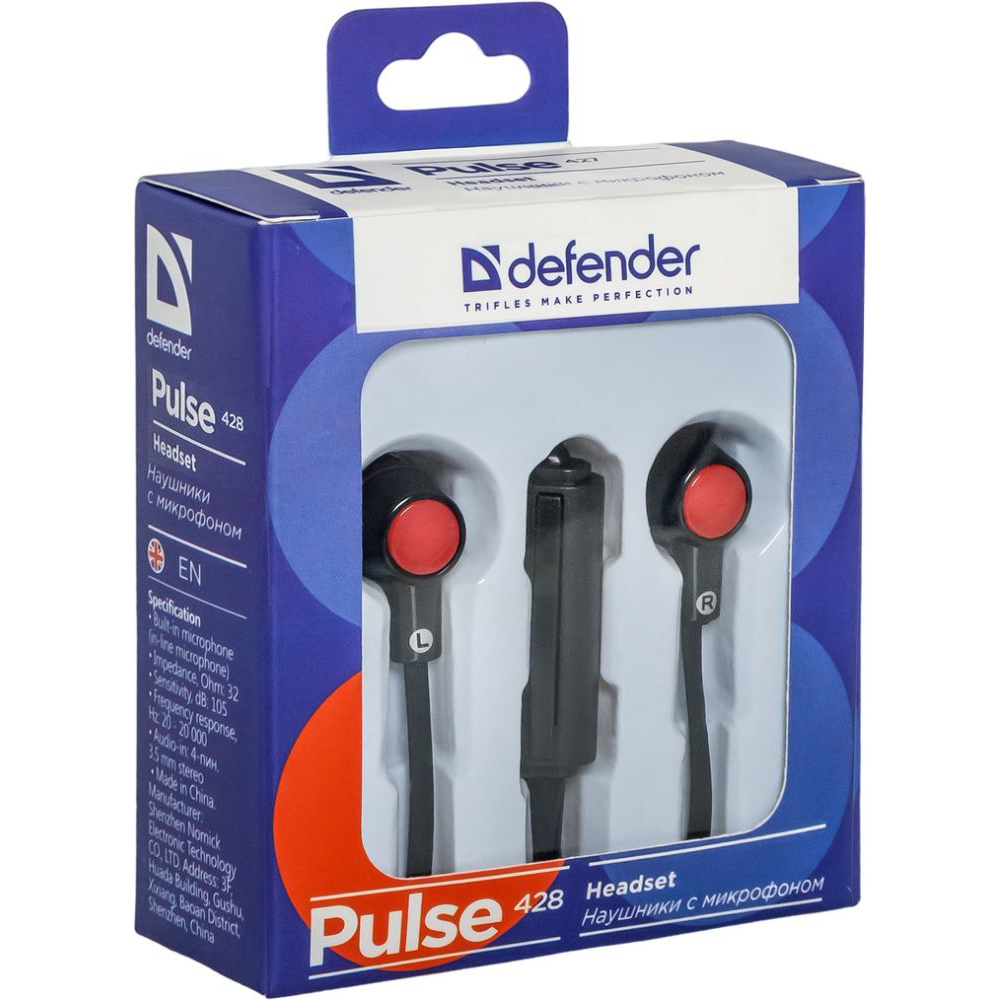 Гарнітура DEFENDER Pulse 428 Black/Red (63428) Конструкція внутрішньоканальні (у вушний канал)