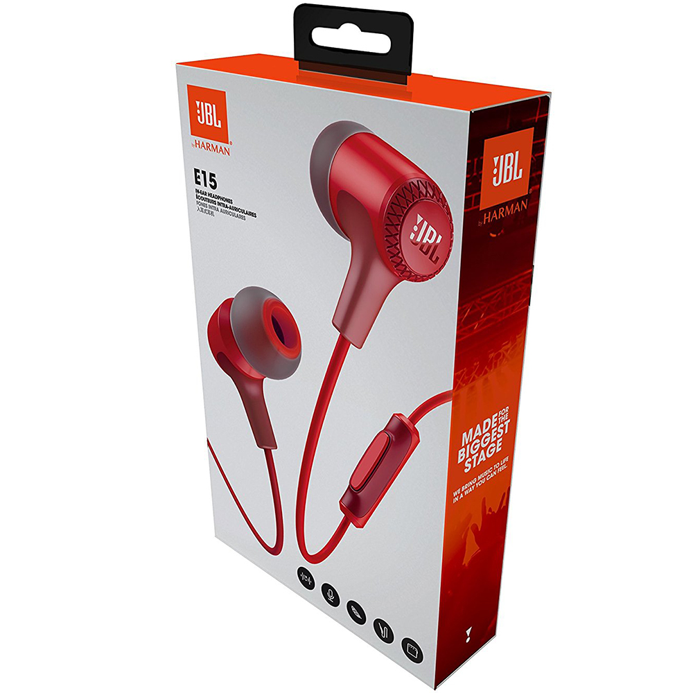 Гарнитура JBL E15 Red (JBLE15RED) Конструкция внутриканальные (в ушной канал)