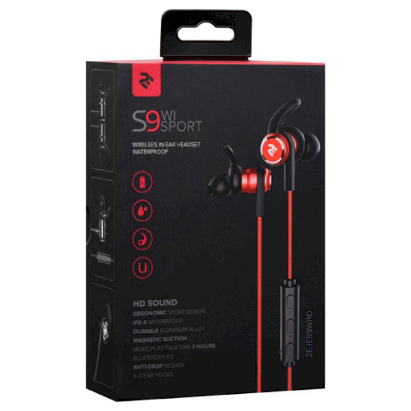 Гарнітура 2E S9 WiSport In Ear Wireless Waterproof Mic Red (2E-IES9WRD) Додатково 20-20000