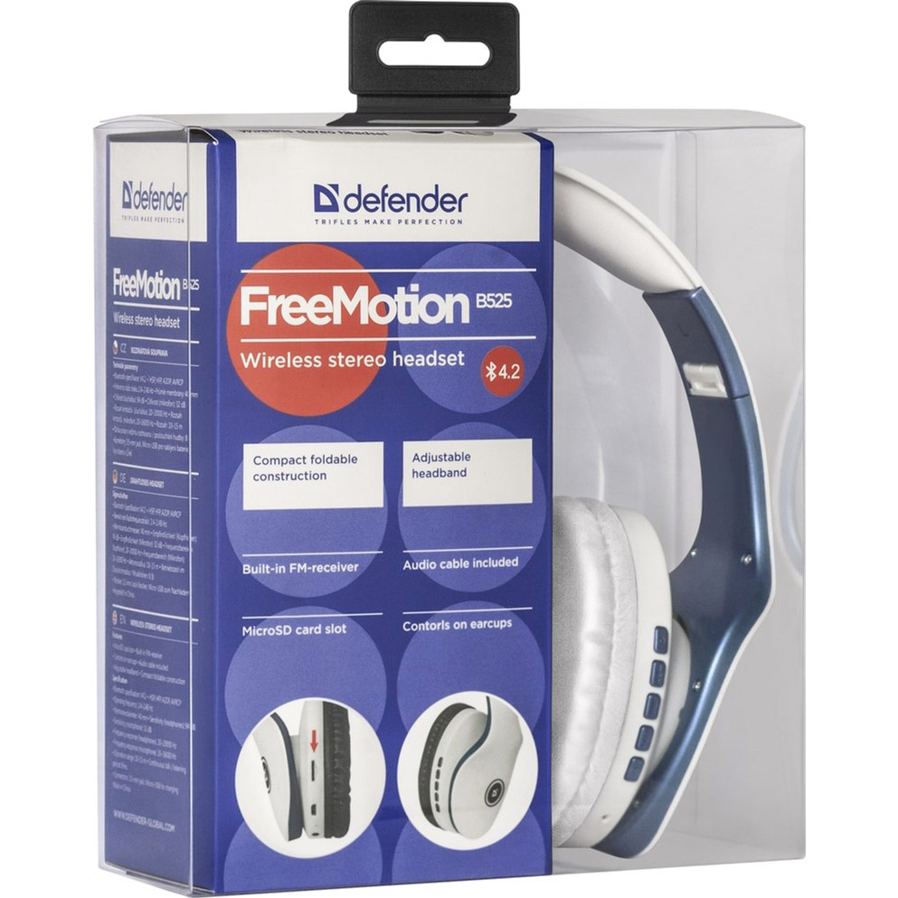 Гарнітура DEFENDER FreeMotion B525 White/Blue (63526) Кріплення дуга (над головою)