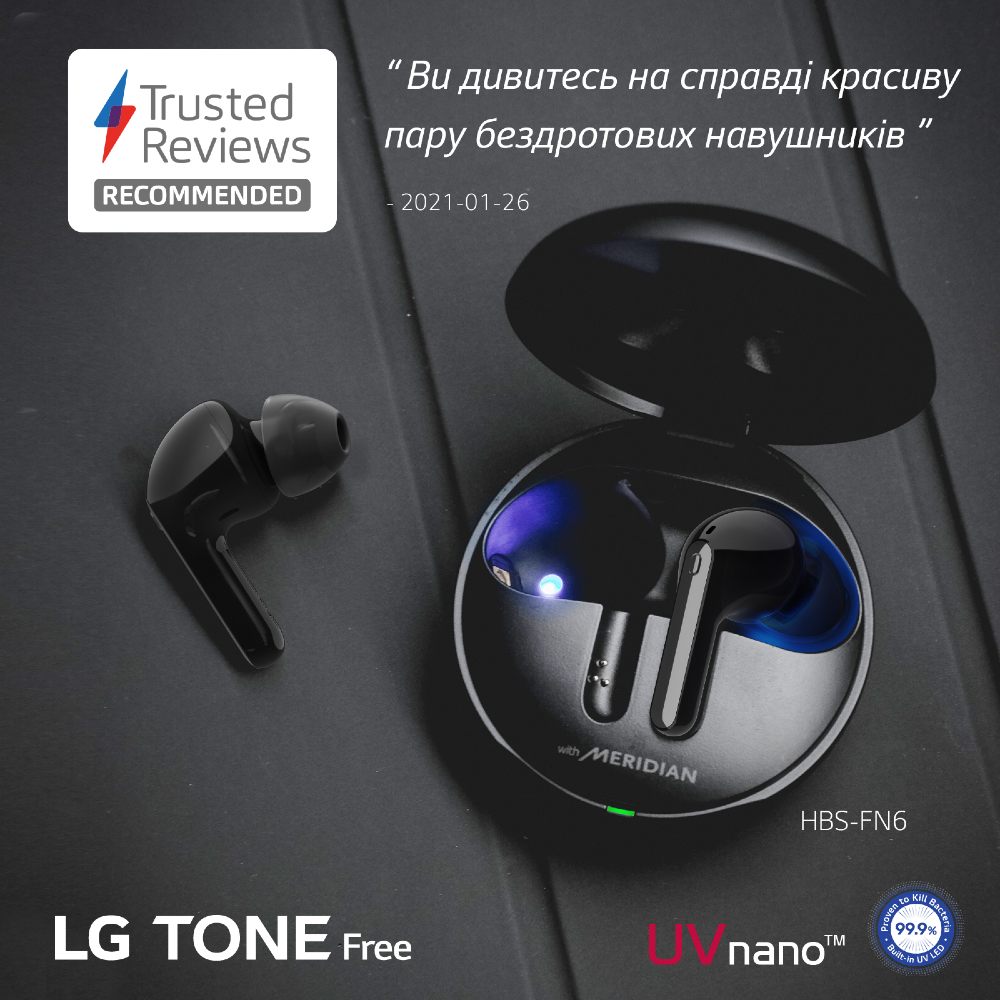 Зовнішній вигляд Гарнітура LG TONE Free FN6 True Wireless Black (HBS-FN6.ABRUBK)