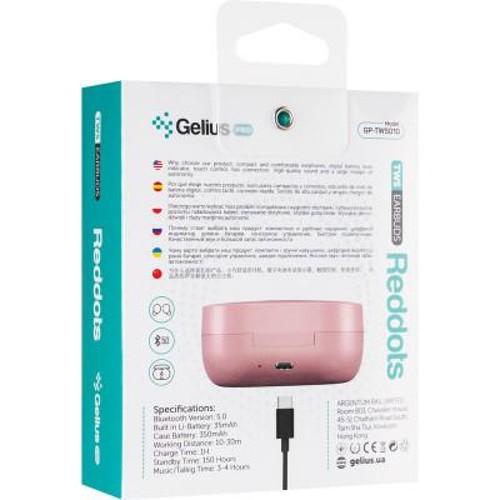 Фото 17 Гарнитура GELIUS Pro Reddots TWS Earbuds GP-TWS010 Pink