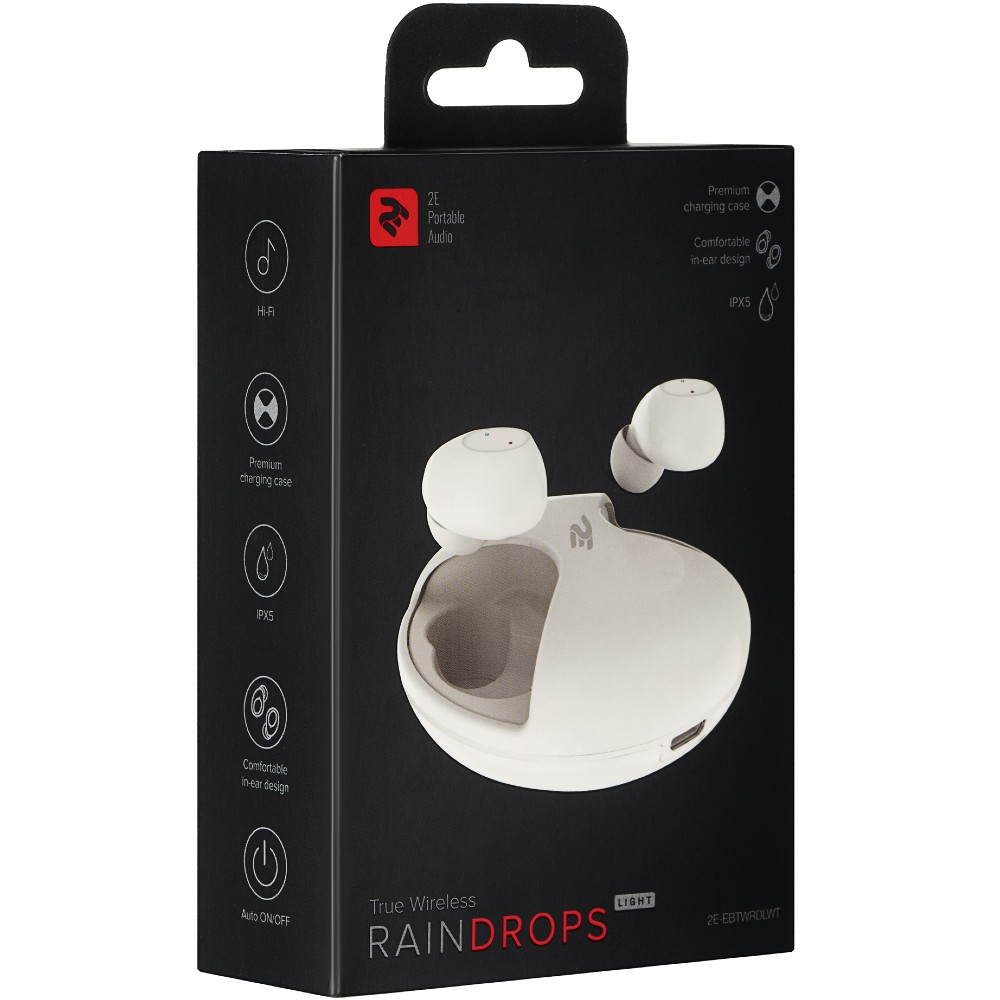 Фото Гарнітура 2E RainDrops Light TWS Waterproof Mic White (2E-EBTWRDLWT)