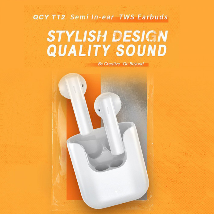 Гарнитура QCY T12 TWS Bluetooth Earbuds White (QCY-T12) Крепление TWS (без провода)