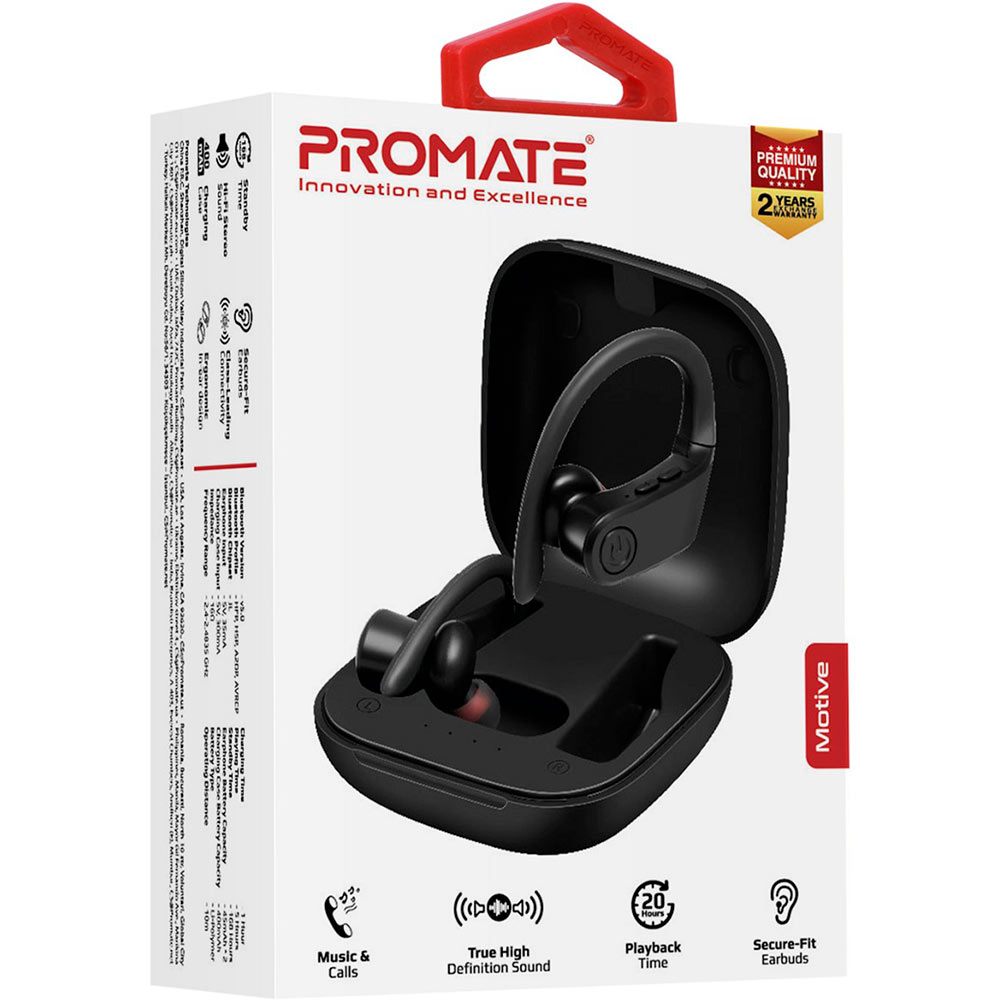 Гарнитура Promate Motive Bluetooth 5 Black (motive.black) Конструкция внутриканальные (в ушной канал)