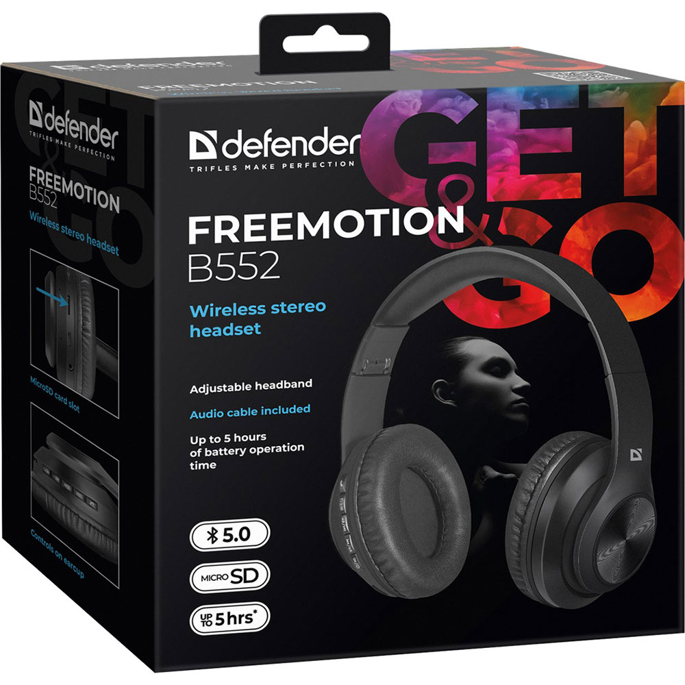 Замовити Гарнітура DEFENDER FreeMotion B552 Black Bluetooth ((63552))