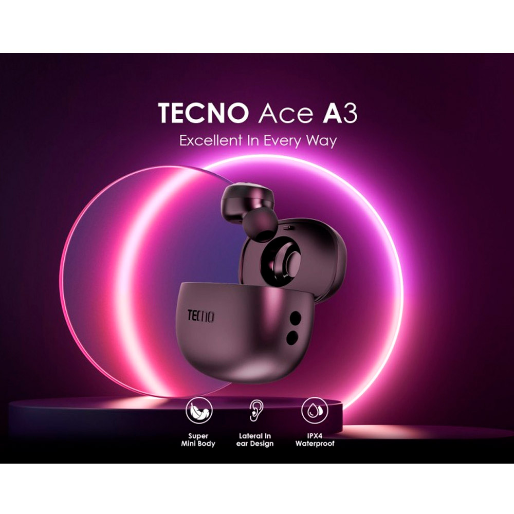 Гарнітура TECNO Ace A3 Black (4895180761164) Конструкція внутрішньоканальні (у вушний канал)