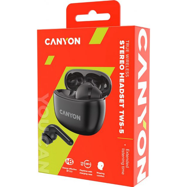 Гарнитура CANYON TWS-5 Bluetooth Black (CNS-TWS5B) Крепление TWS (без провода)