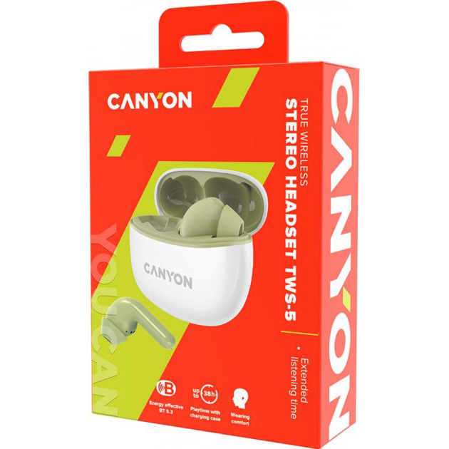 Гарнітура CANYON TWS-5 Bluetooth Green (CNS-TWS5GR) Кріплення TWS (без дроту)