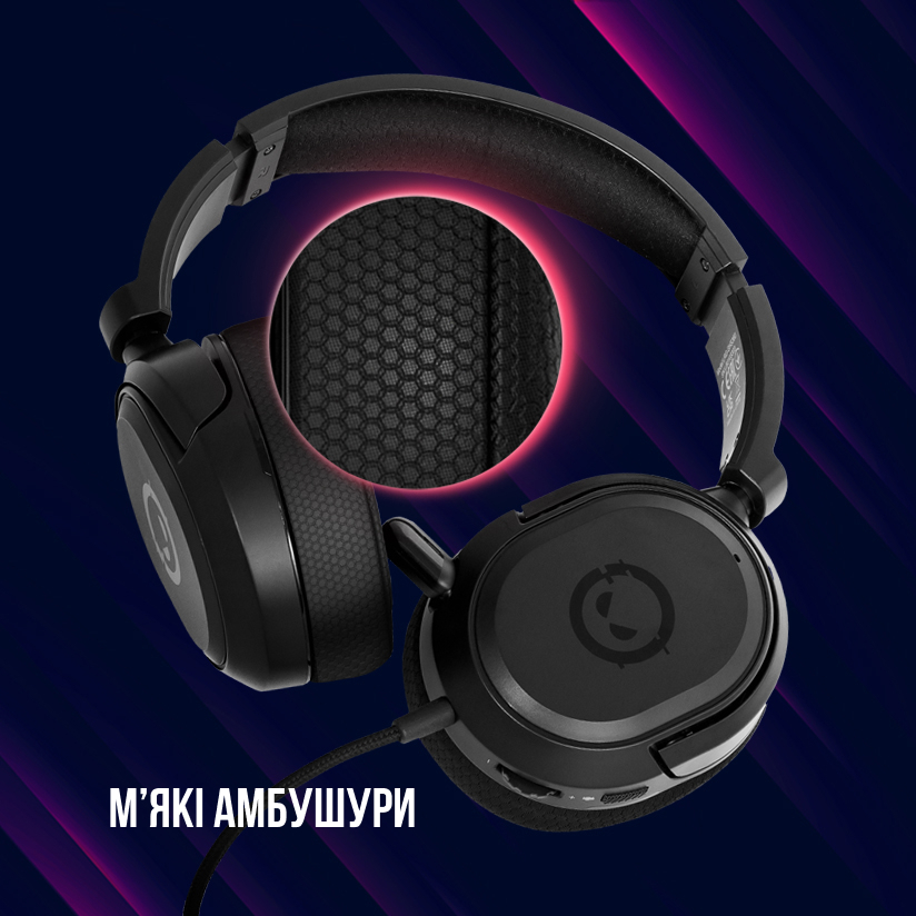 Гарнітура LORGAR Kaya 360 USB 2m Black (LRG-GHS360) Кріплення дуга (над головою)