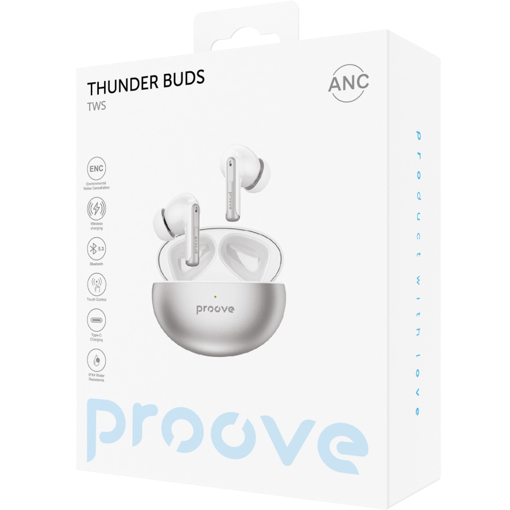 Гарнітура PROOVE Thunder Buds TWS with ANC Silver (48399silver) Кріплення TWS (без дроту)