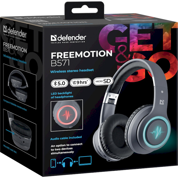 Зовнішній вигляд Гарнітура DEFENDER FreeMotion B571 Bluetooth LED Gray (63571)