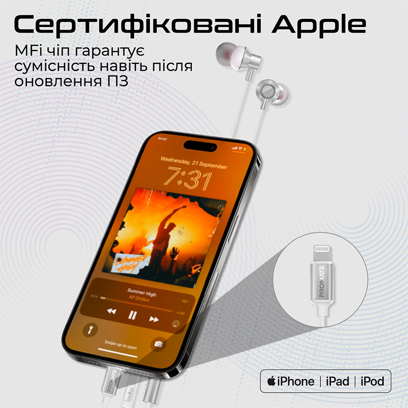 Гарнітура Promate Vibe-LT White (vibe-lt.white) Вид гарнітура