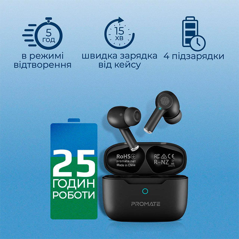 Зовнішній вигляд Гарнітура Promate ProPods Black (propods.black)