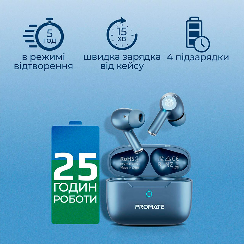 Внешний вид Гарнитура Promate ProPods Blue (propods.blue)