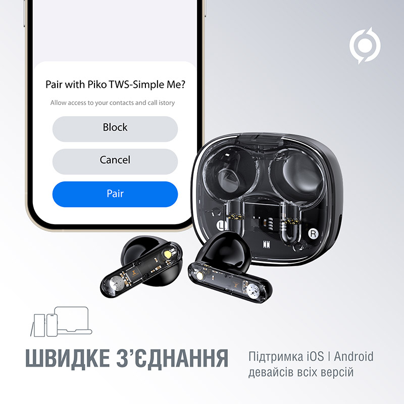 Гарнитура PIKO TWS-SimpleMe Black (1283126583438) Крепление TWS (без провода)