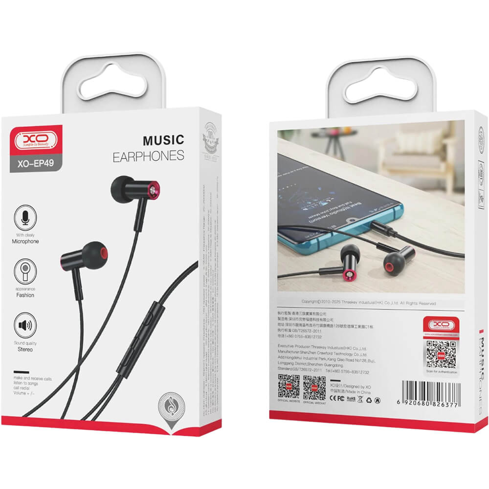 Гарнітура XO 3.5 mm EP49 metal in-ear Black (EP49 black) Кріплення без кріплення