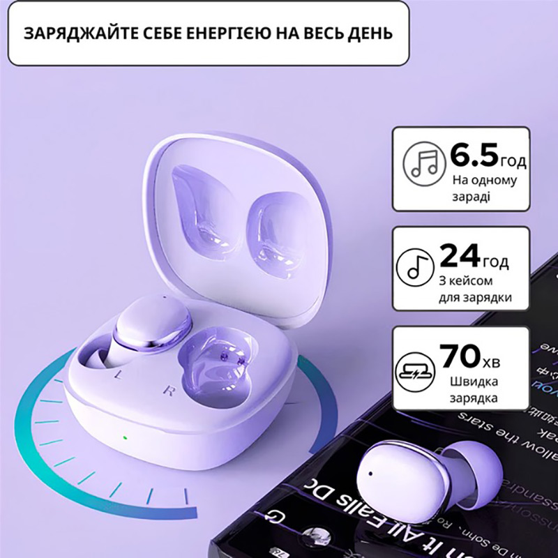 Гарнітура INSPIRE XY30 Purple Конструкція внутрішньоканальні (у вушний канал)