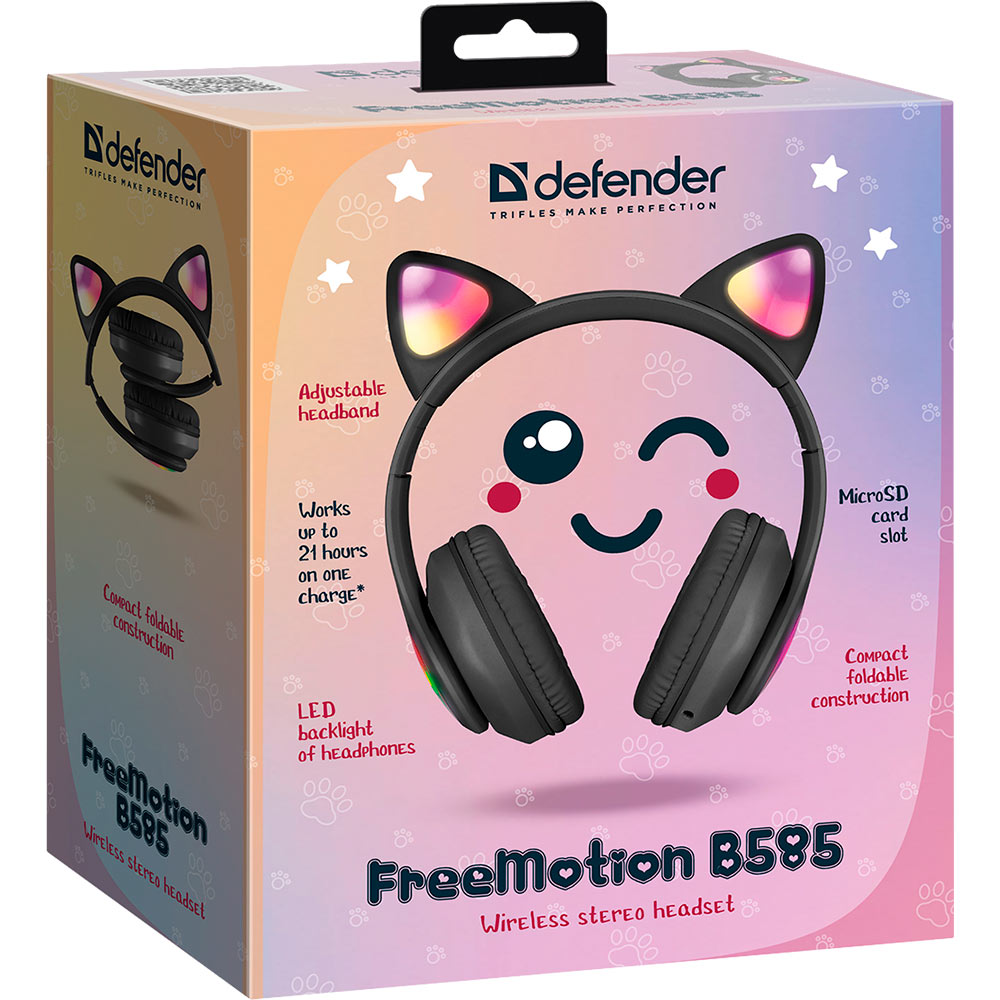 Зображення Гарнітура DEFENDER FreeMotion B585 Bluetooth LED Black (63586)