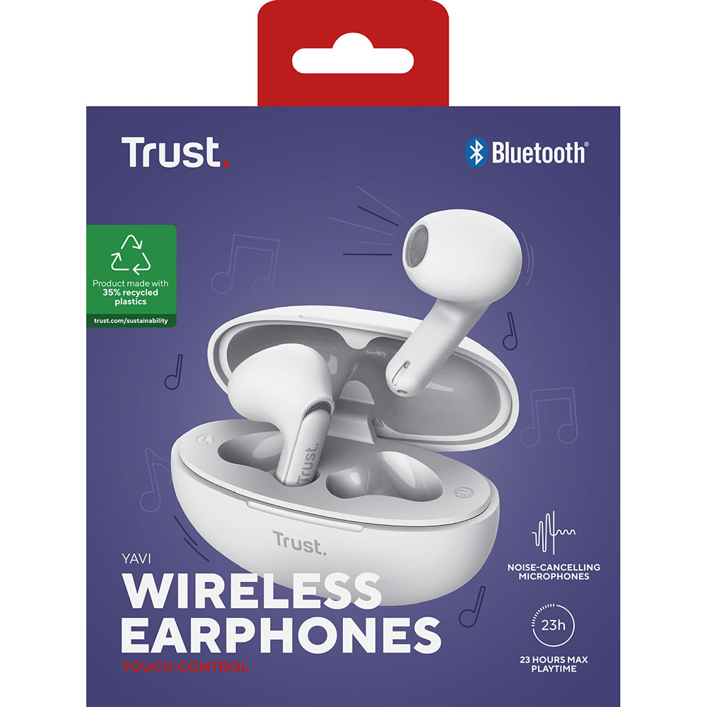 Зображення Гарнітура TRUST Yavi Bluetooth ENC Earphones White (25173)