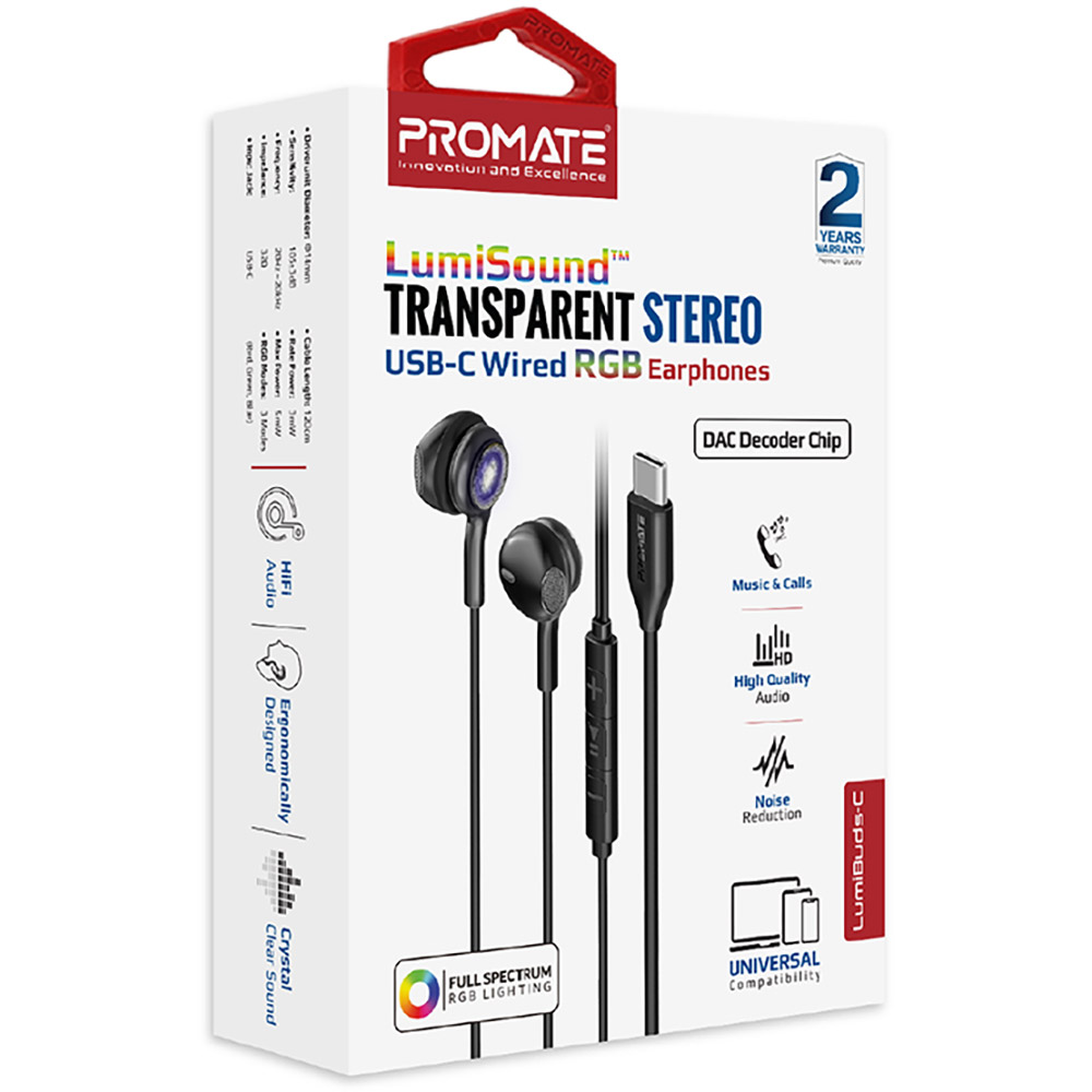 Гарнитура Promate Lumibuds Black (lumibuds-c.black) Вид гарнитура