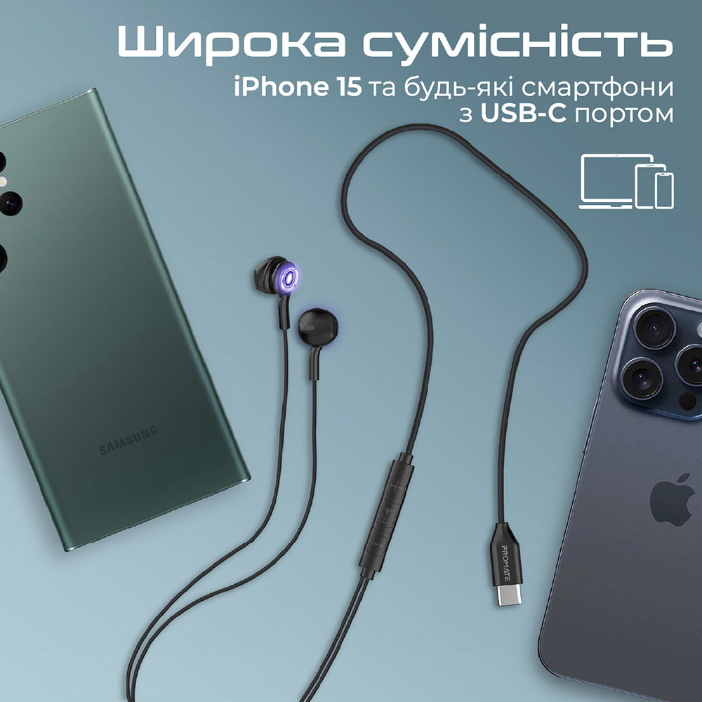 Заказать Гарнитура Promate Lumibuds Black (lumibuds-c.black)