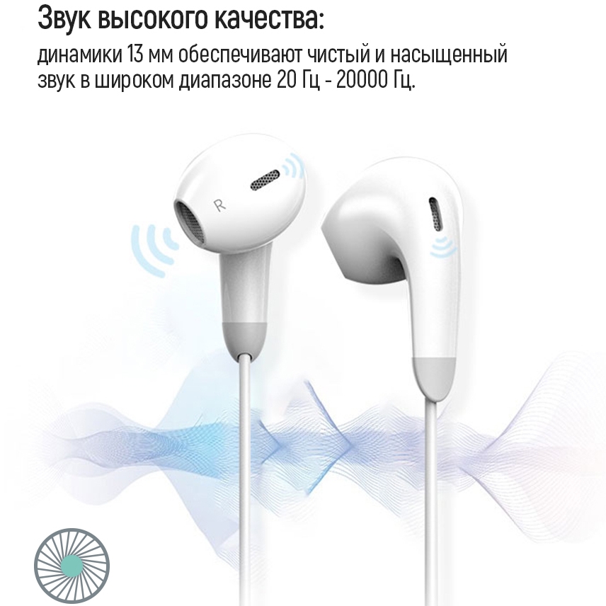 Зовнішній вигляд Гарнітура COLORWAY Wired Earphone Sound Wave White (CW-WD04WT)