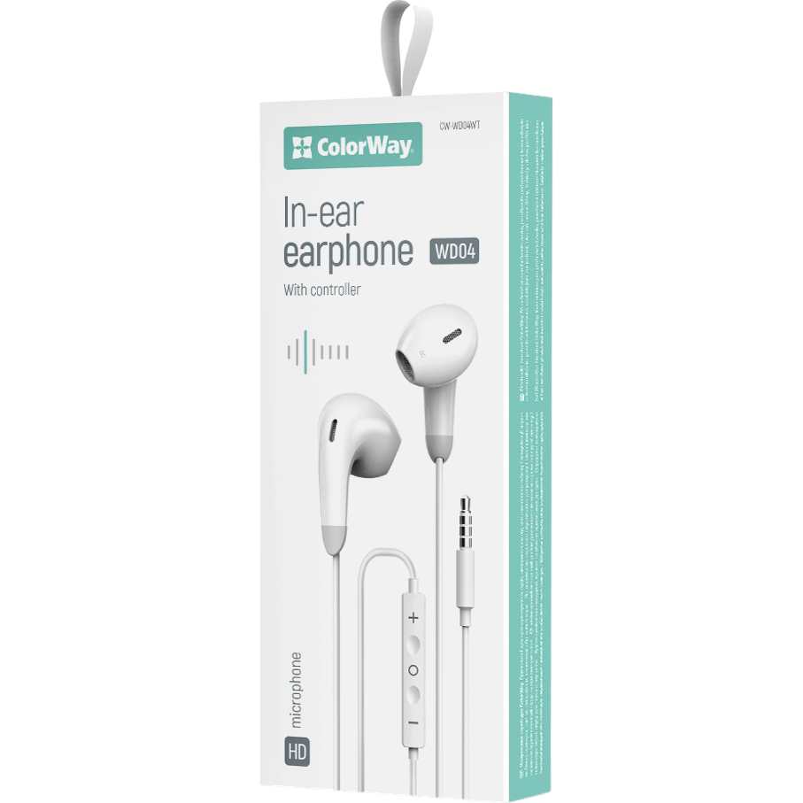 Гарнітура COLORWAY Wired Earphone Sound Wave White (CW-WD04WT) Вид гарнітура