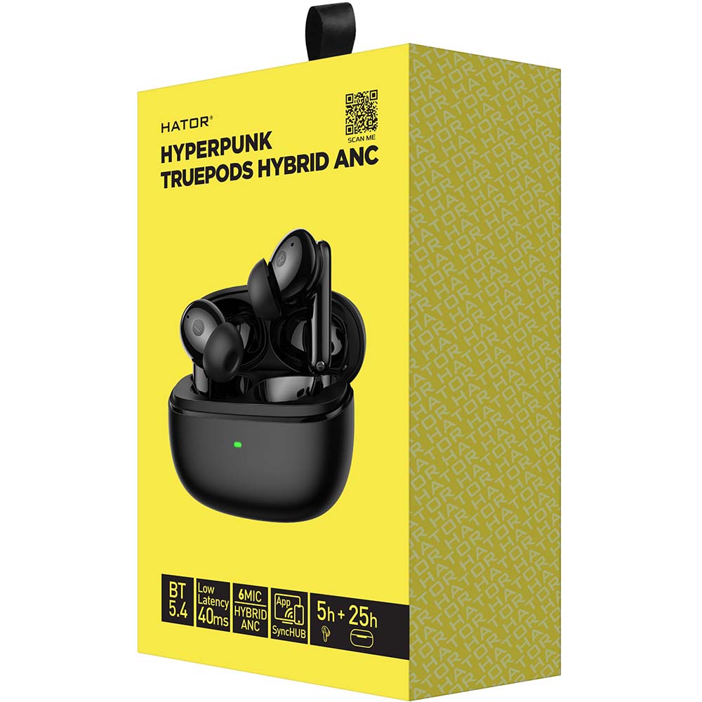 Гарнитура HATOR Hyреrpunk Truepods Hybrid ANC Black (HTA431) Крепление TWS (без провода)