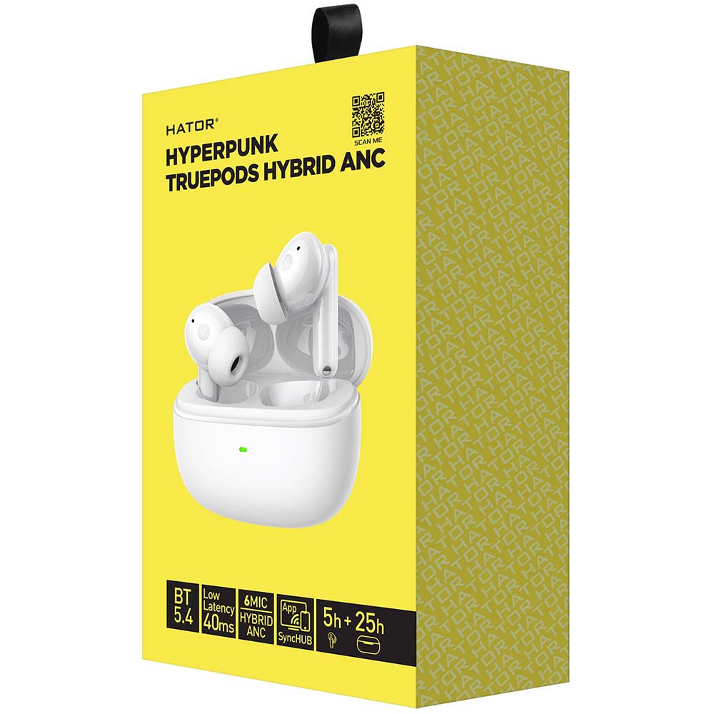 Гарнітура HATOR Hyrerpunk Truepods Hybrid ANC White (HTA432) Кріплення TWS (без дроту)