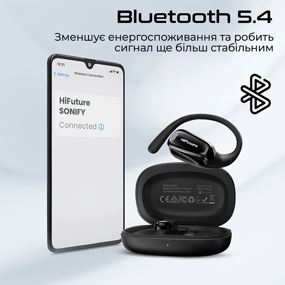 Гарнітура HIFUTURE Sonify Black Конструкція вкладиші (у вушну раковину)