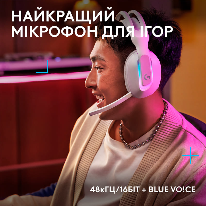 Гарнітура LOGITECH G522 Lightspeed White (981-001550) Додатково Звук 7.1 Технологія фільтрації в реальному часі BLUE VO!CE Знімний мікрофон;
