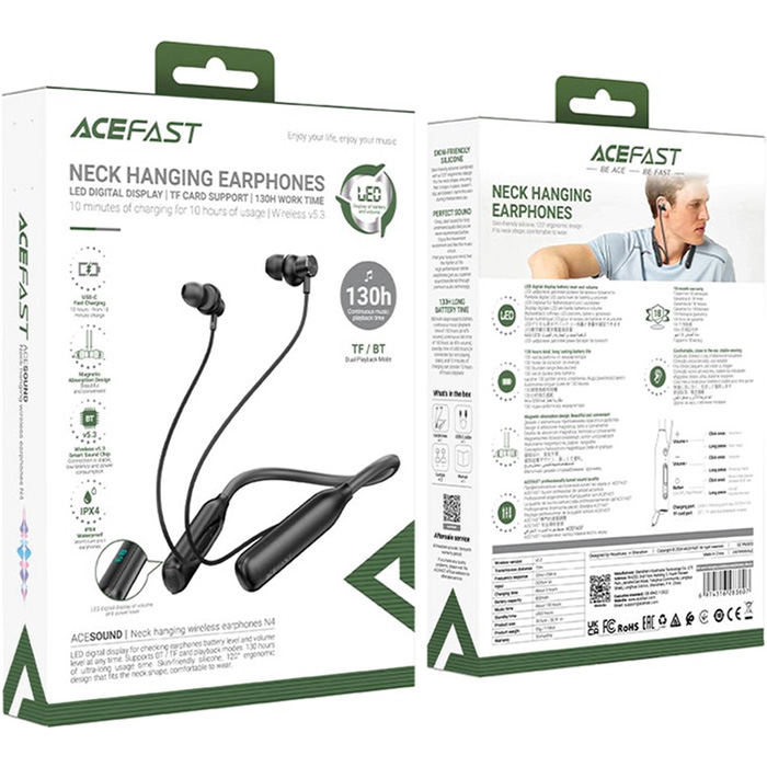 Гарнітура ACEFAST N4 Black (6974316283607) Кріплення дуга (на шию)
