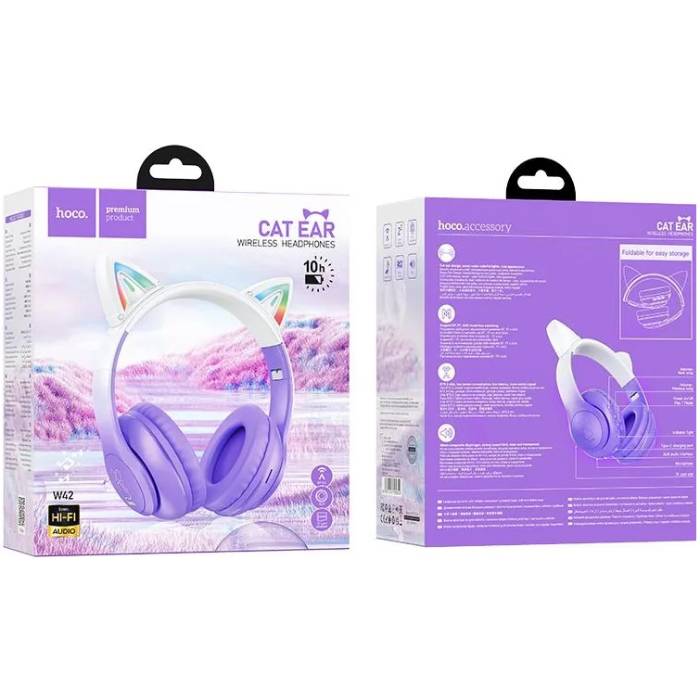Гарнітура HOCO W42 Cat Purple Grape (6931474795854) Акустичне оформлення закриті