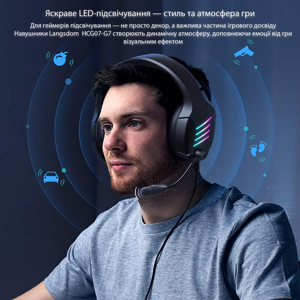 Гарнітура LANGSDOM HCG07-G7 Black Конструкція повнорозмірні (повний обхват вуха)