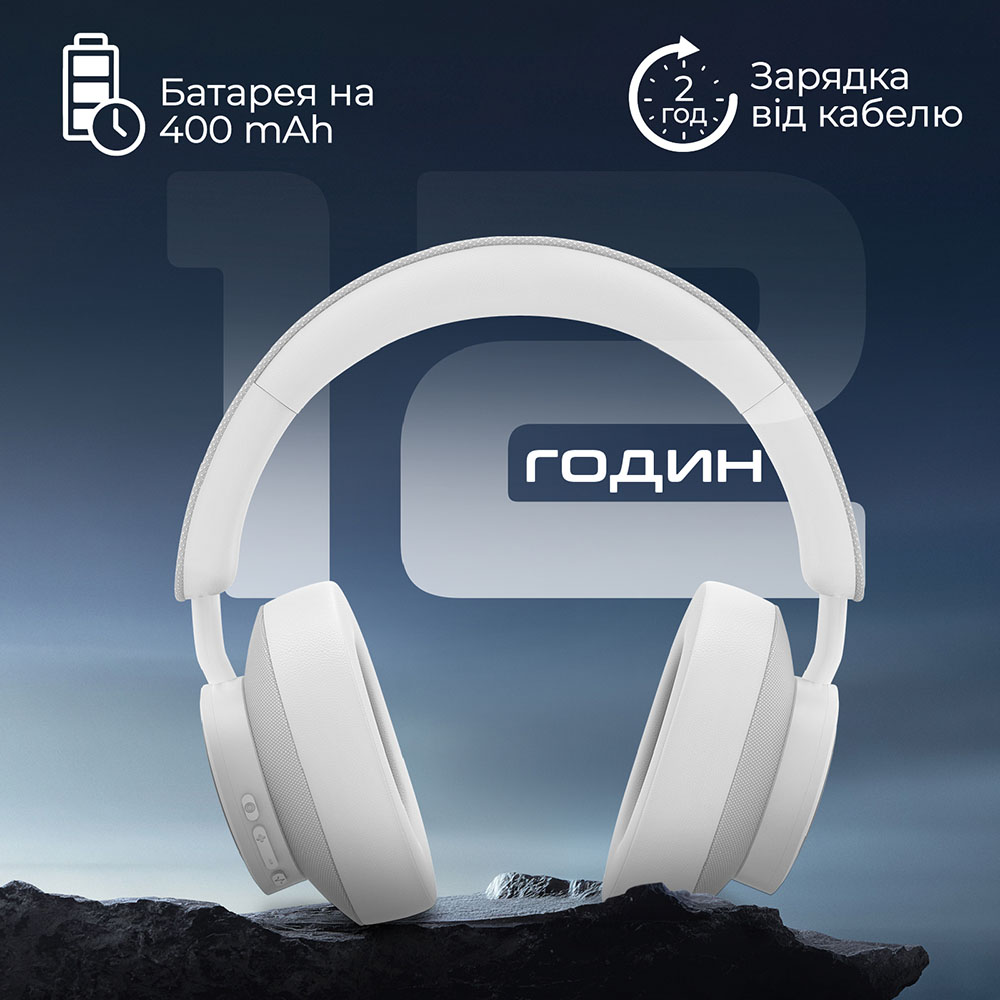 Гарнітура PROMATE Takt White (takt.white) Додатково інтерфейс підключення: 3.5 мм (mini-Jack), ємність батареї: 400 mAh (Li-Pol)