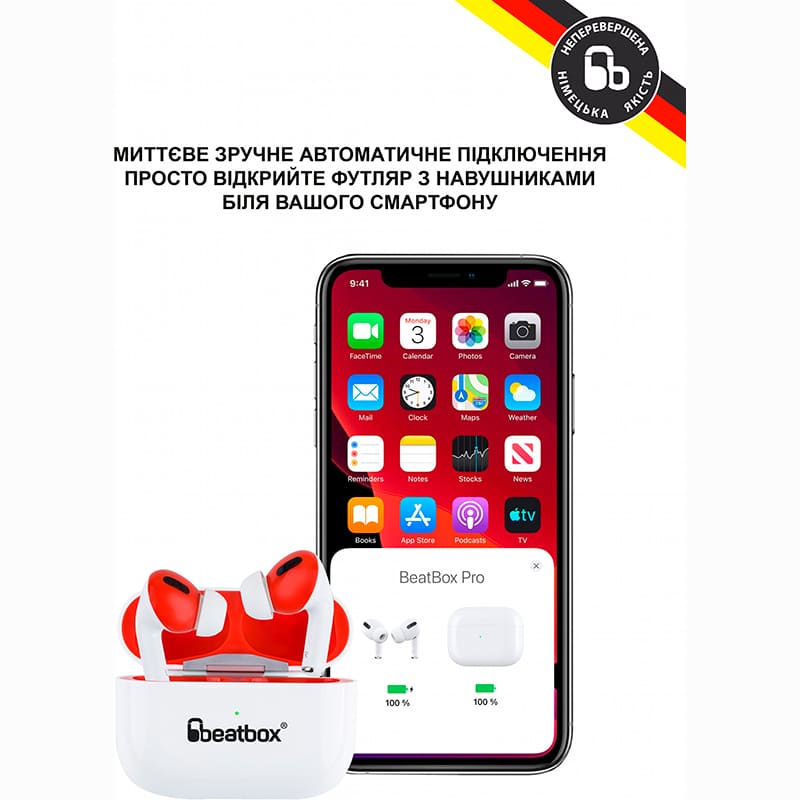 Гарнітура BEATBOX PODS PRO 1 Wireless charging White/Red (bbppro1wcwr) Додатково Об'ємне звучання 360°