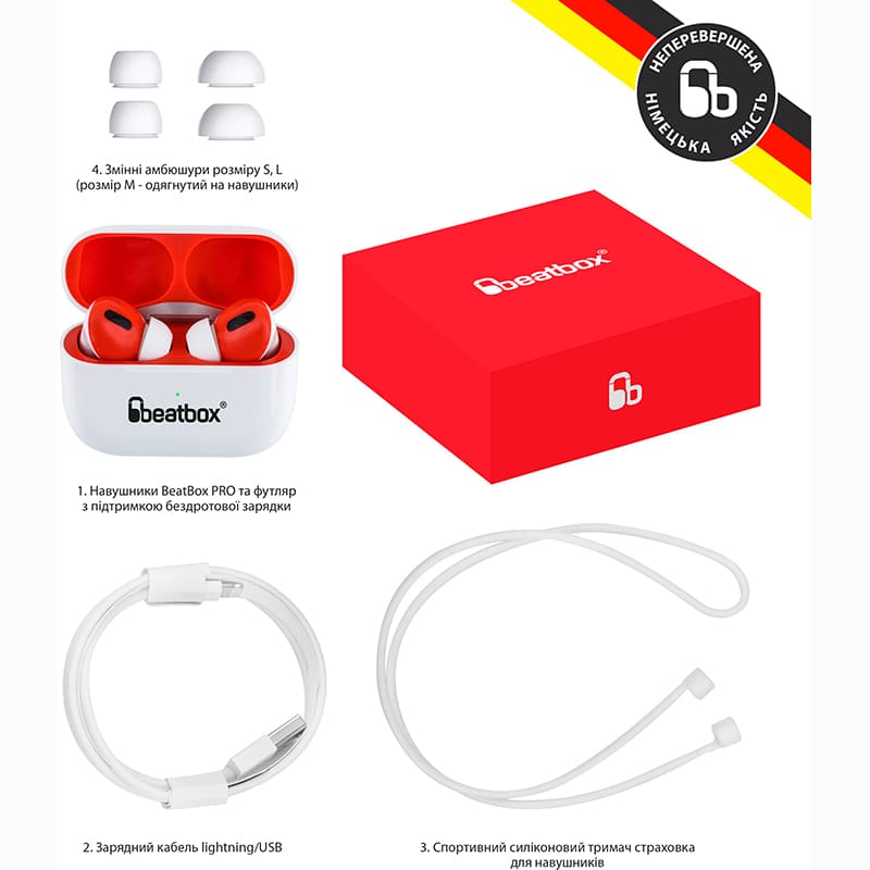 Зовнішній вигляд Гарнітура BEATBOX PODS PRO 1 Wireless charging White/Red (bbppro1wcwr)