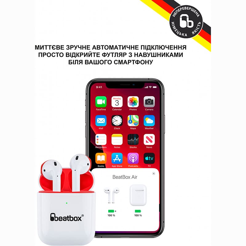 Гарнитура BEATBOX PODS AIR 2 Wireless charging White/Red (bbpair2wcwr) Акустическое оформление закрытые