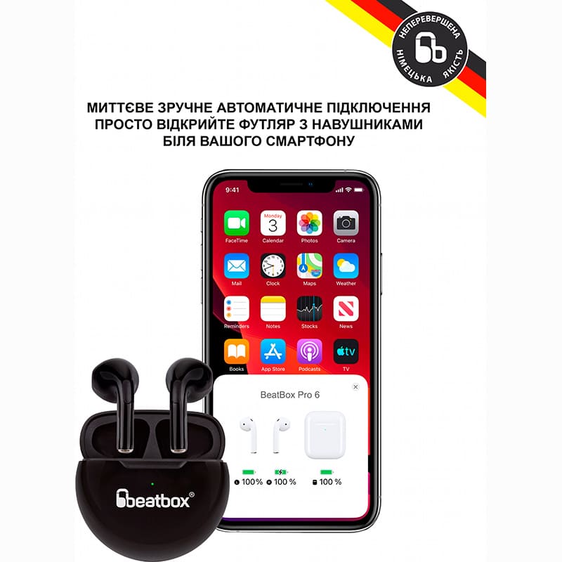 Гарнітура BEATBOX PODS PRO 6 Black (bbppro6b) Додатково Об'ємне звучання 360°