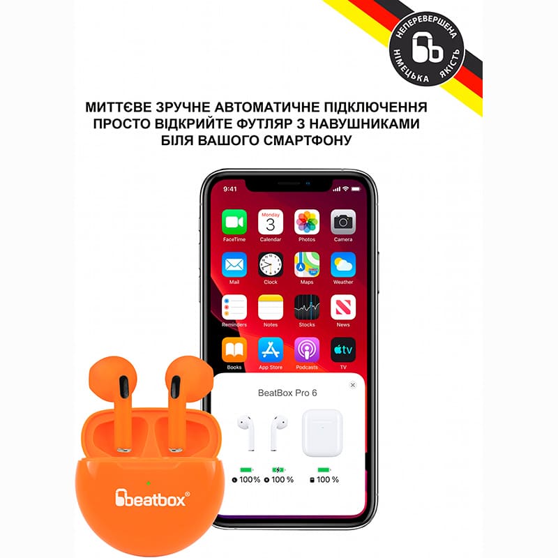 Гарнитура BEATBOX PODS PRO 6 Orange (bbppro6o) Дополнительно Объёмное звучание в 360°
