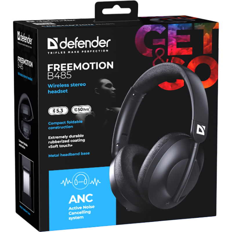 Зображення Гарнітура DEFENDER FreeMotion B485 Bluetooth ANC Black (63485)