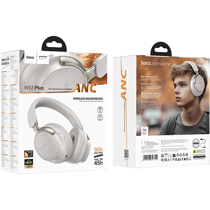 Гарнитура HOCO W53 Plus Tone ANC Grey (6942007646611) Акустическое оформление закрытые