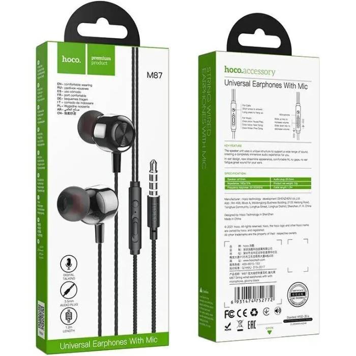 Наушники HOCO M87 String Gloomy Black (6931474752772) Крепление шнурок на шею