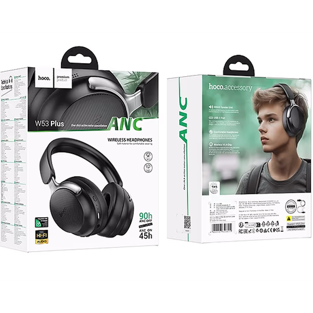 Гарнитура HOCO W53 Plus Tone ANC BT headphones Classic Black (6942007646604) Акустическое оформление открытые