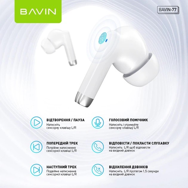 Гарнітура BAVIN BAVIN-77 Hi-Res White (HB-BA-77 WH) Акустичне оформлення закриті
