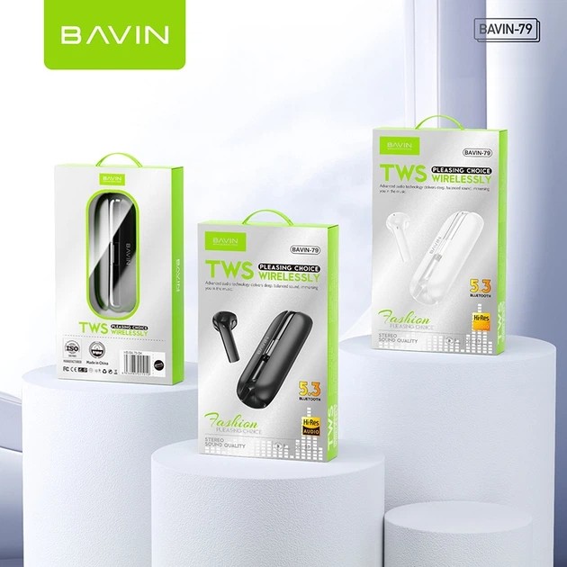 Гарнитура BAVIN BAVIN-79 Hi-Res Black (HB-BA-79-BK) Дополнительно сенсорное управление; автоподключение при извлечении из кейса; датчик распознавания; время ожидания — до 36 часов; емкость аккумулятора кейса — 250 мАч; зарядка USB Type-C
