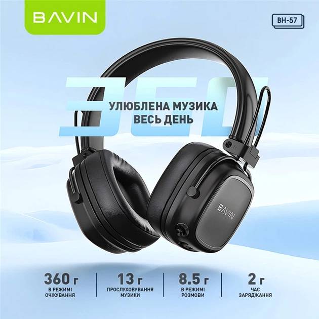 Гарнитура BAVIN BH-57 Hi-Res Black (HB-BH-57 BK) Конструкция полноразмерные (полный обхват уха)