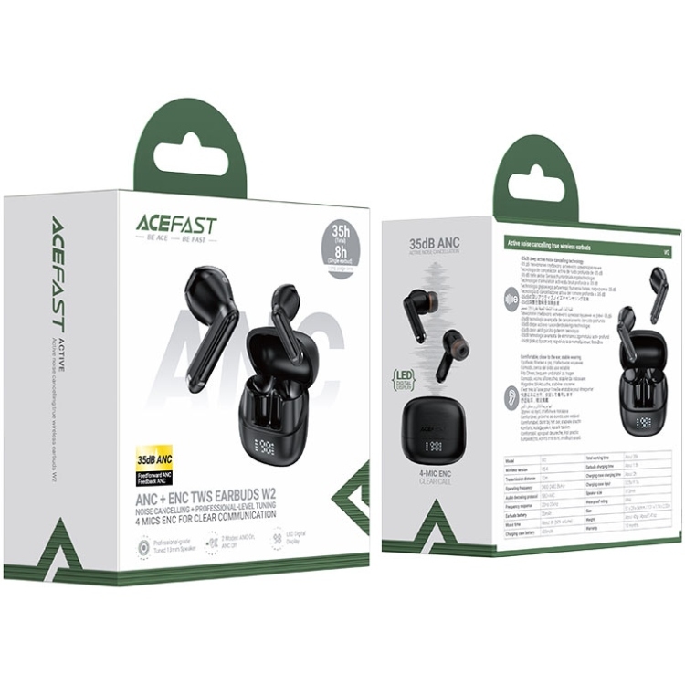 Гарнитура ACEFAST W2 ANC Black (6974316284406) Конструкция внутриканальные (в ушной канал)